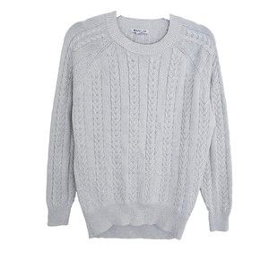 Athleta Crossroads Crew Sweater Womens Size XS Cable Knit Merino Blend Silver